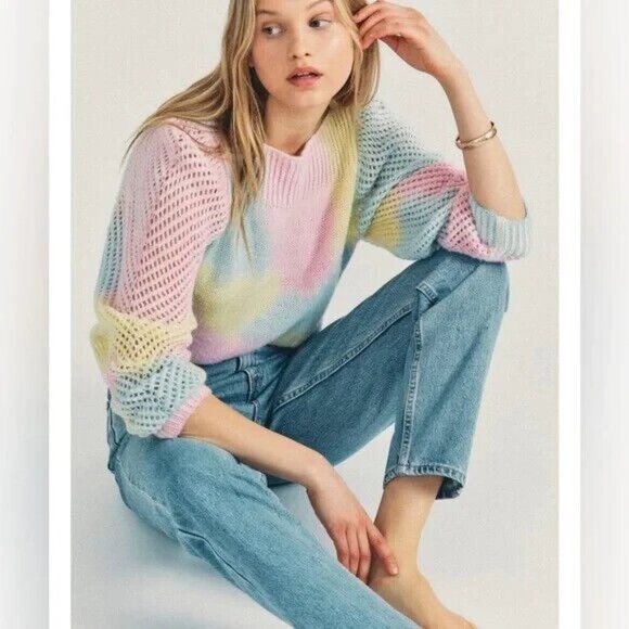 LoveShackFancy Rosie Alpaca Wool Blend Sweater in Rainbow‎ Pastel Fairytale XS - Picture 2 of 11